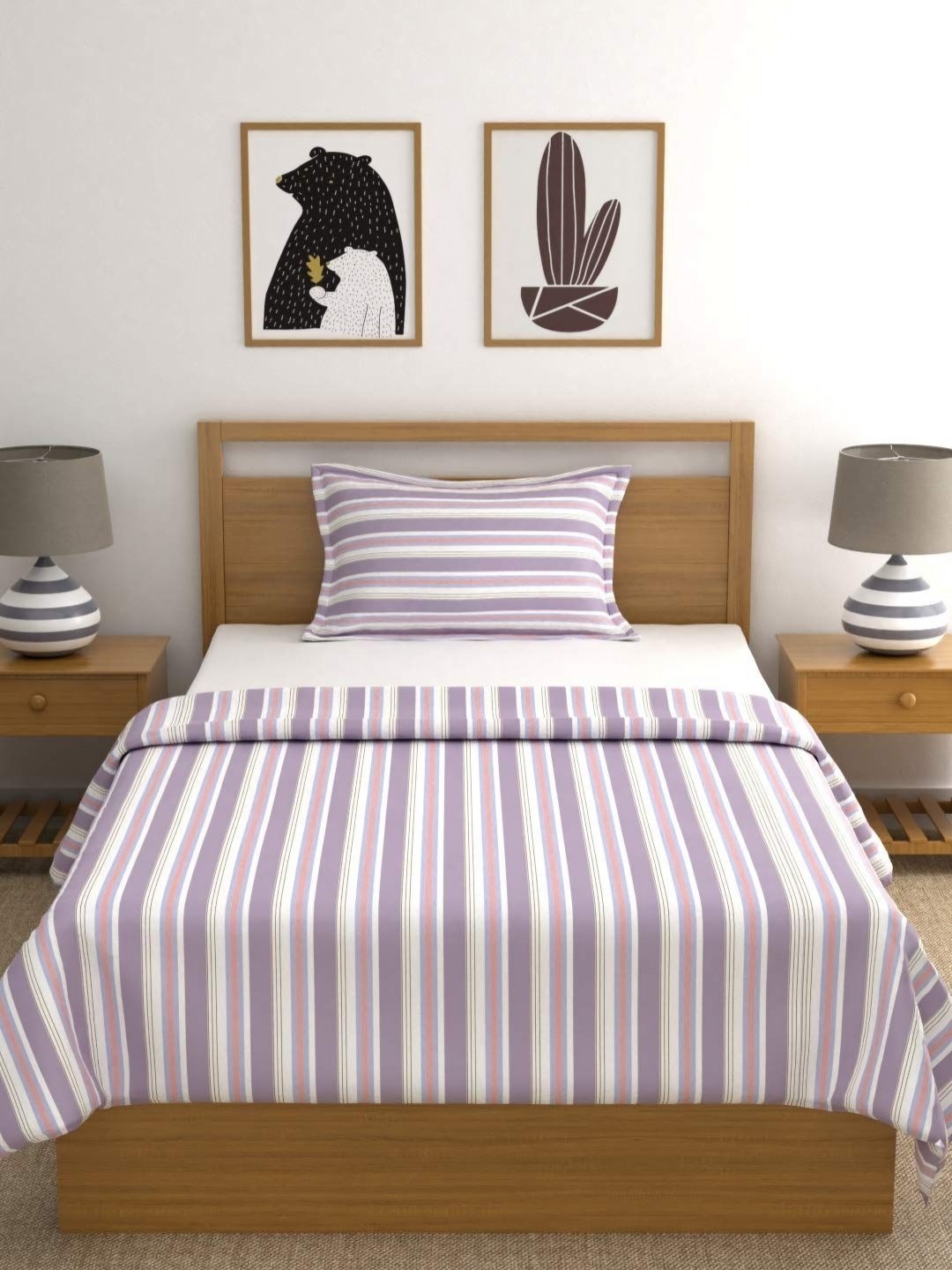

PIZUNA LINENS Pink & White Set of 2 Striped Mild Winter Single Bed Dohar