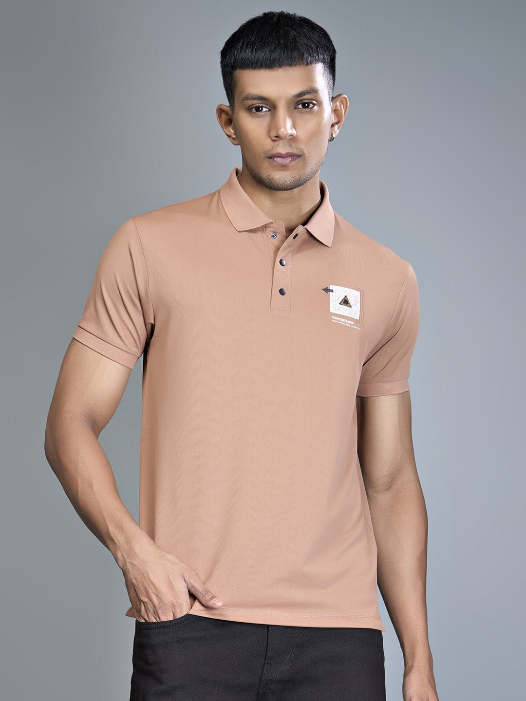 

MAXZONE 3 Buttons Polo Collar Casual T-shirt, Camel brown