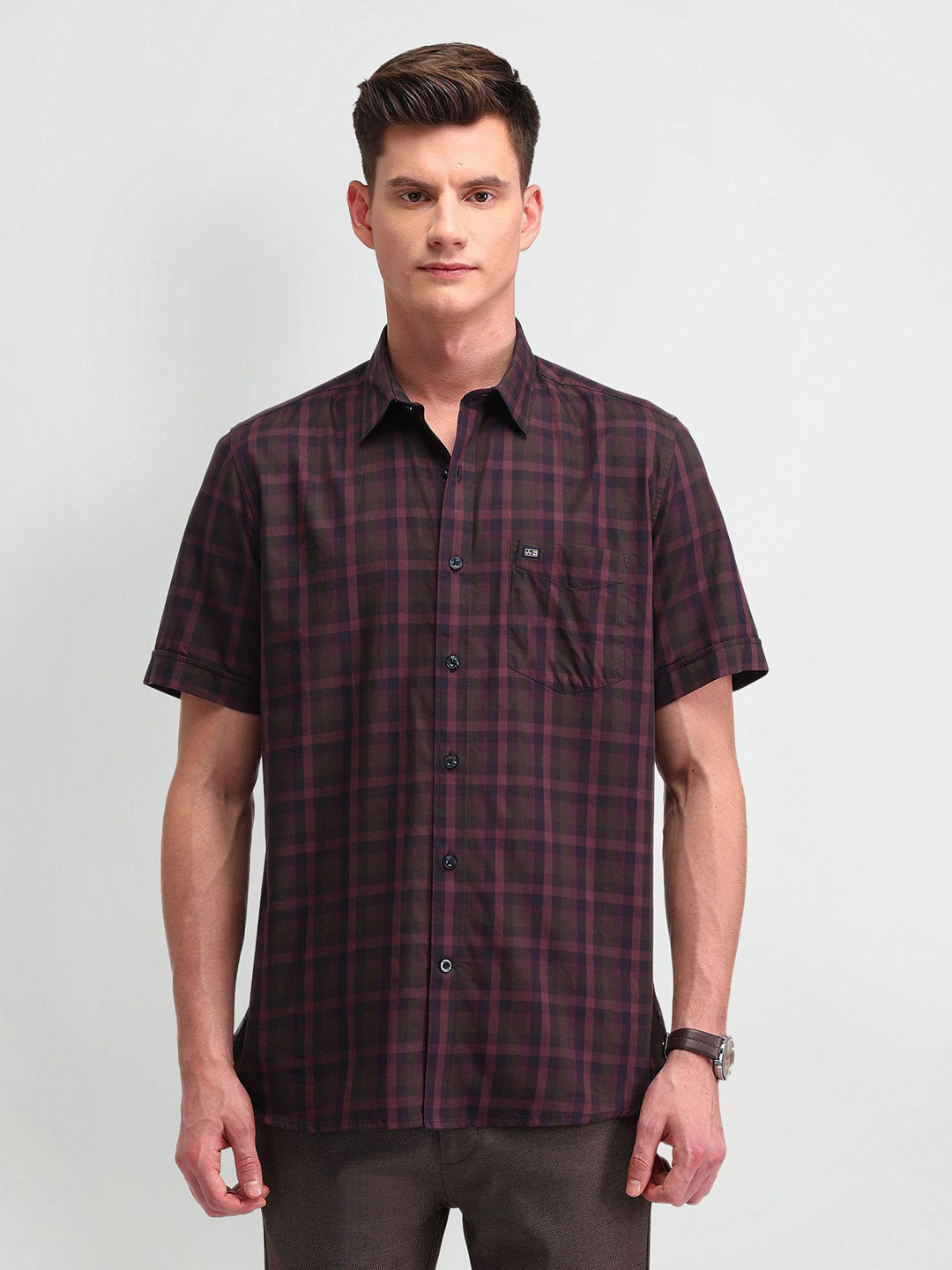 

Arrow Sport Men Classic Opaque Checked Casual Shirt, Burgundy