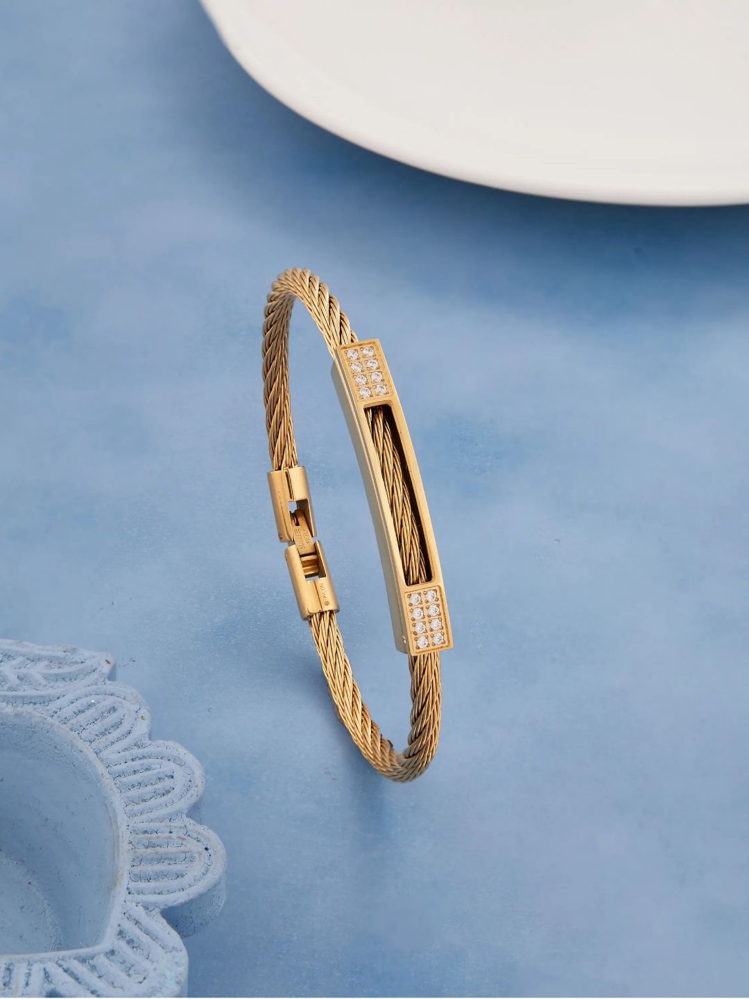 

PYLON Stainless Steel American Diamond Kada Bracelet, Gold