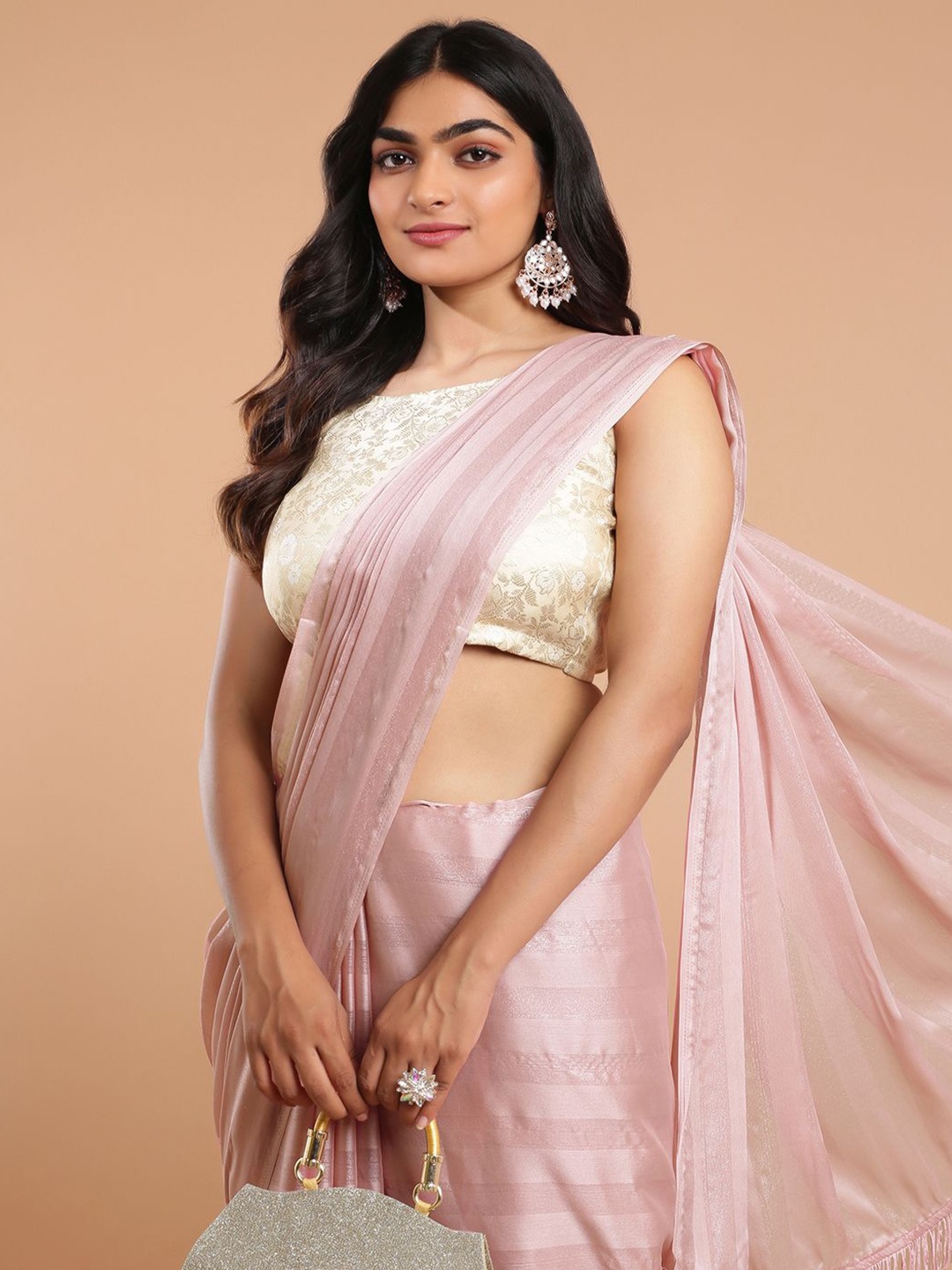 

Kalyan Silks Striped Baluchari Saree, Pink