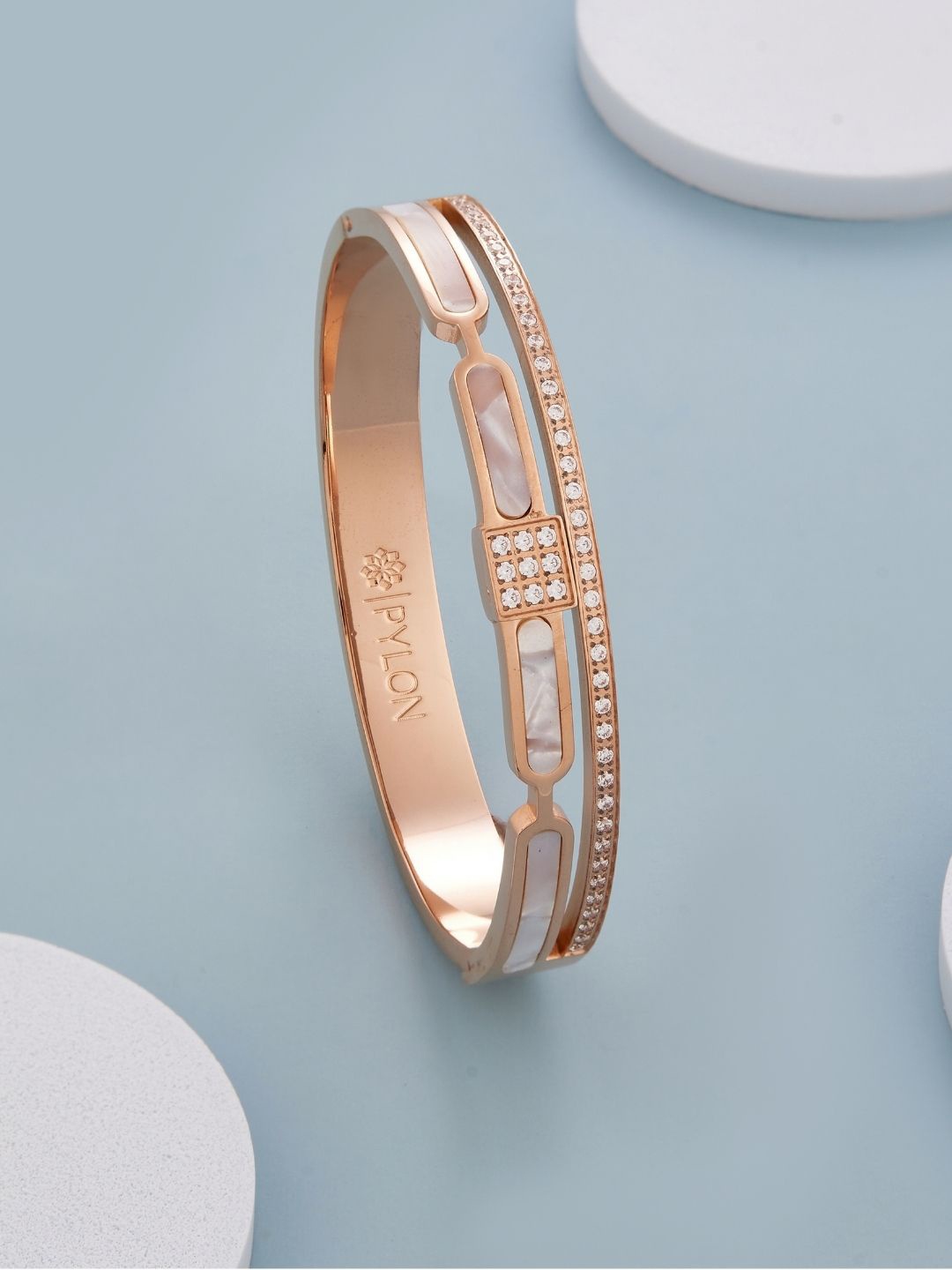 

PYLON Stainless Steel American Diamond Kada Bracelet, Rose gold