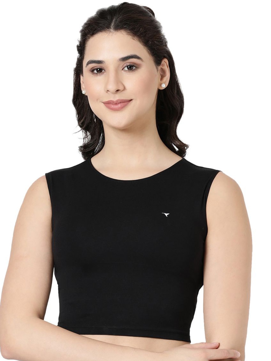 

BLOSSOM Women Round Neck Cotton Tank Crop Top, Black