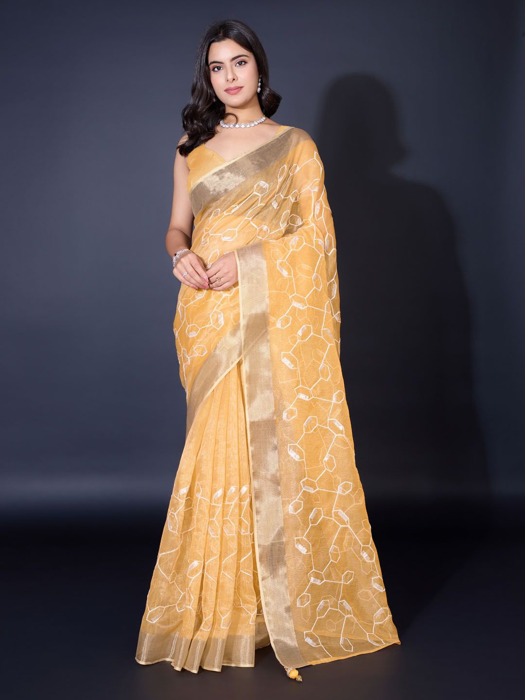 

Meena Bazaar Zari Art Silk Saree, Yellow