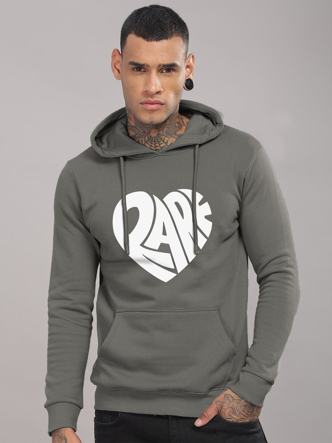 

ADRO Men Graphic Printed Hooded Sweatshirt, Grey