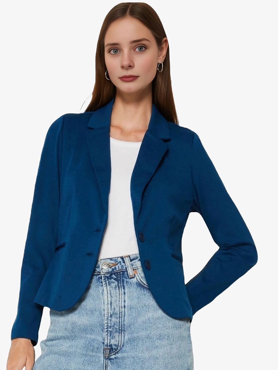 

BAESD Women Notched Lapel Collar Single Breasted Formal Blazer, Blue