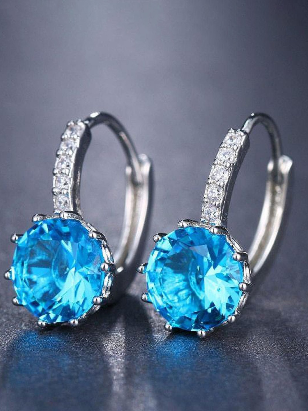 

MYKI Silver Plated Cubic Zirconia Contemporary Hoop Earrings, Blue