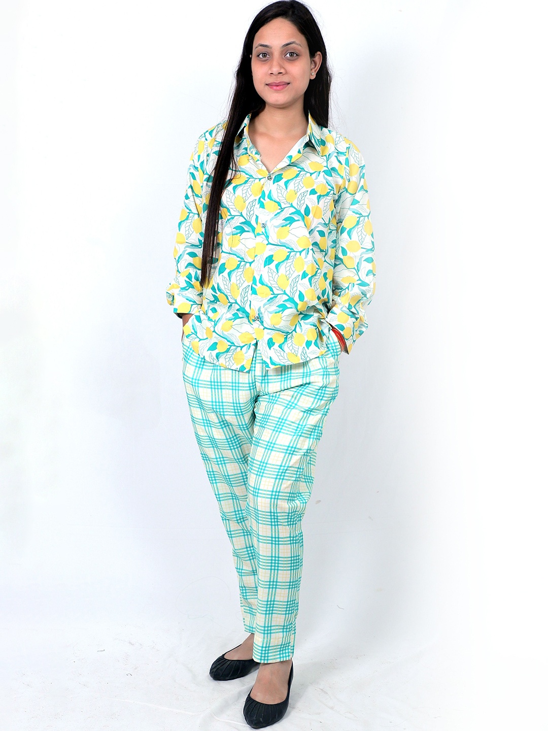 

TILISM Printed Pure Cotton Shirt With Trouser Co-Ords, Green
