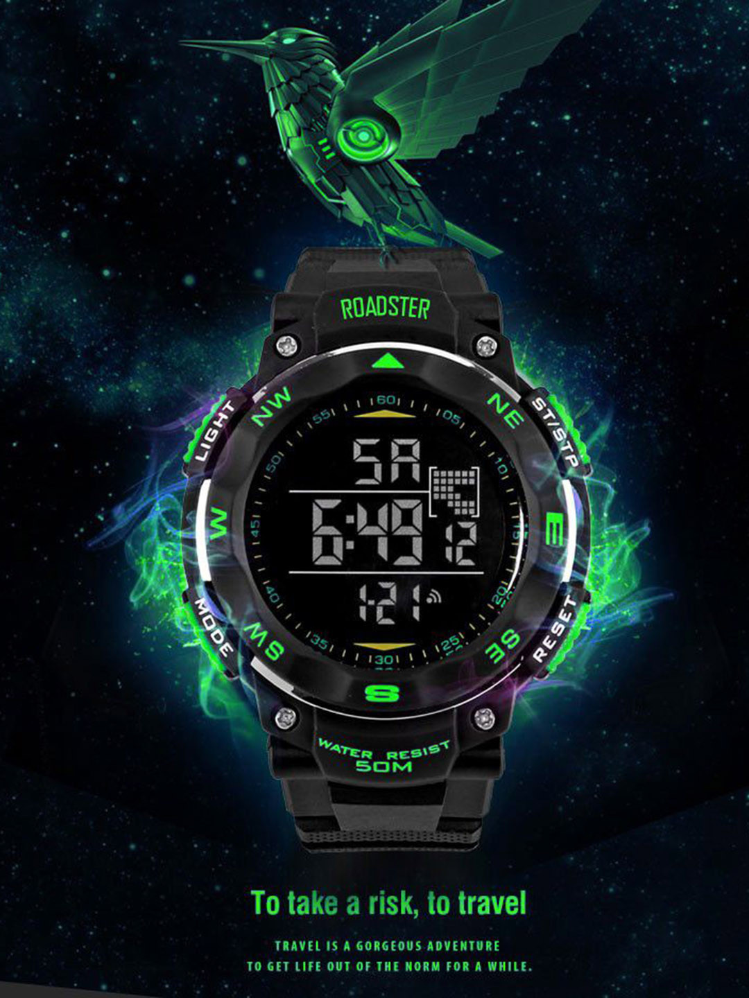 

The Roadster Lifestyle Co Men Digital Water Resistant Multi Function WatchRDSTR-1235-GREEN, Black
