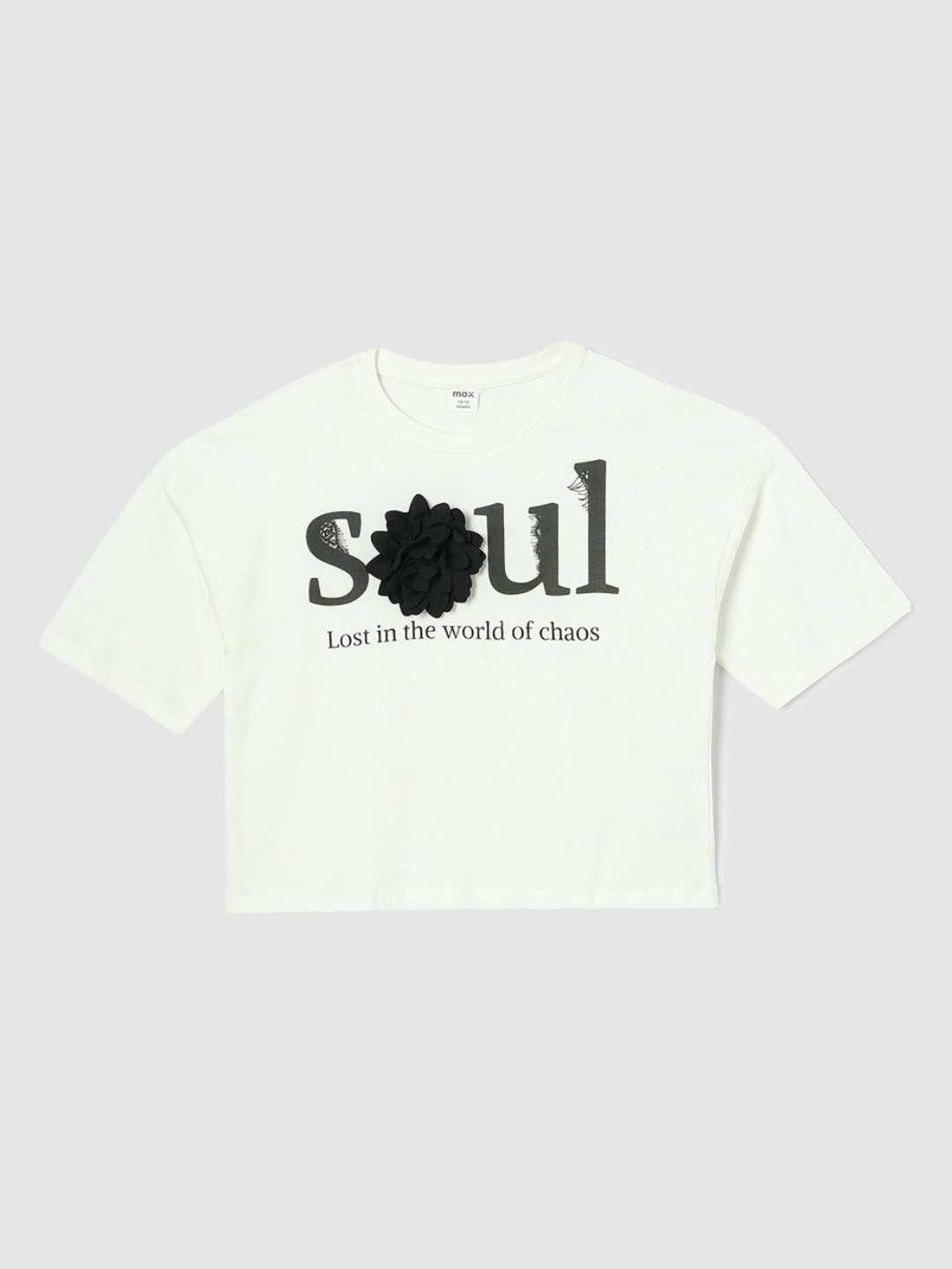 

max Girls Typography Printed Round Neck Cotton T-shirt, Off white