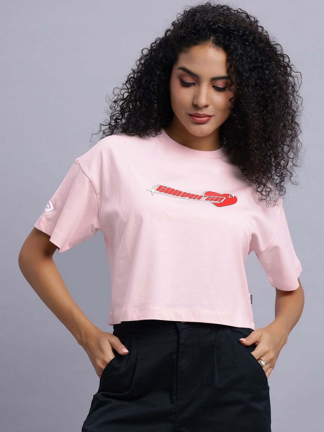 

Converse Women Y2K Heart Cropped Oversized T-Shirt, Pink