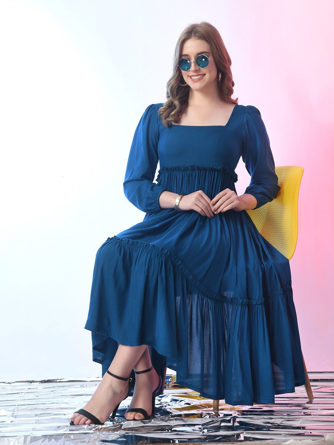 

Raiyani Enterprise Square Neck Fit & Flare Dress, Blue