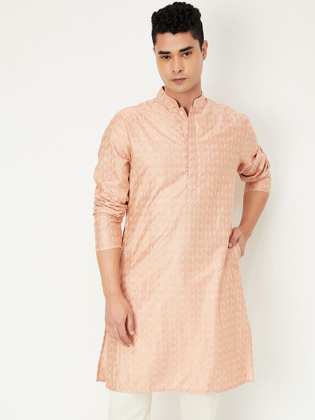 

max Ethnic Motifs Embroidered Thread Work Straight Kurta, Pink