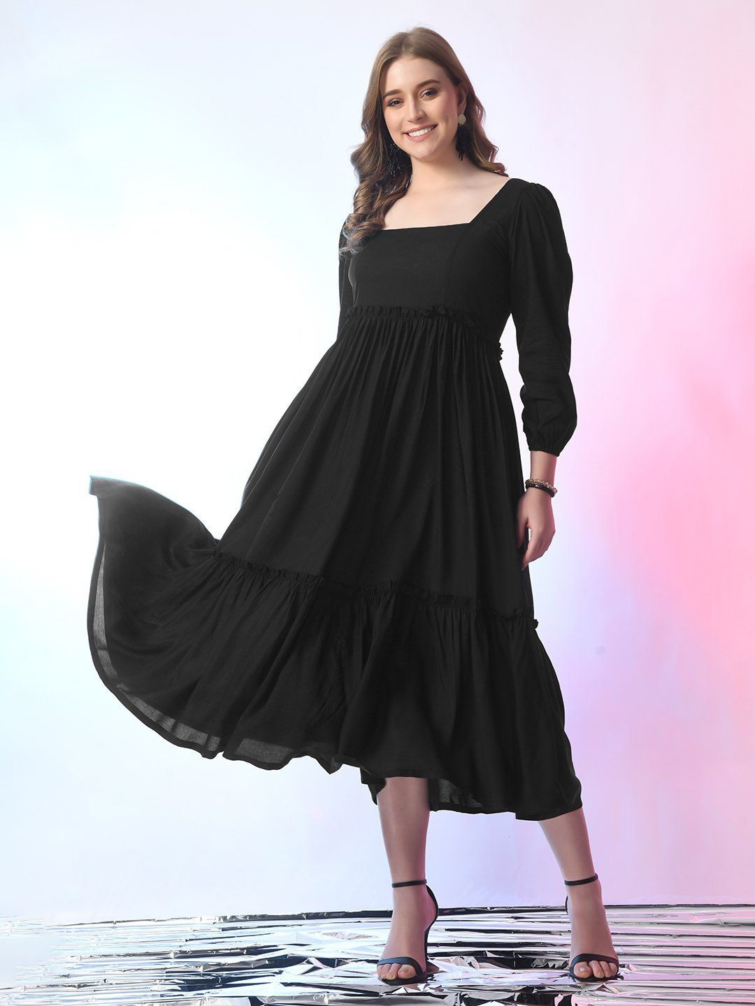 

Raiyani Enterprise Women Fit & Flare Maxi Dress, Black