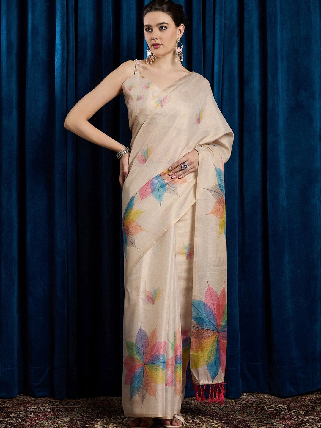 

Anouk Floral Printed Party Wear Saree, Beige