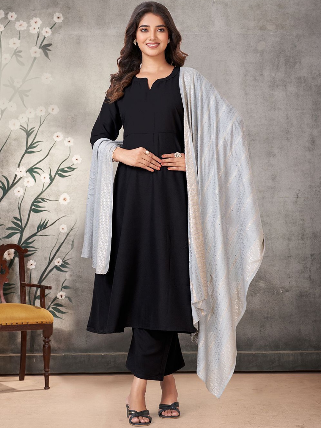 

KALINI Women Regular Kurta with Palazzos & With Dupatta, Black