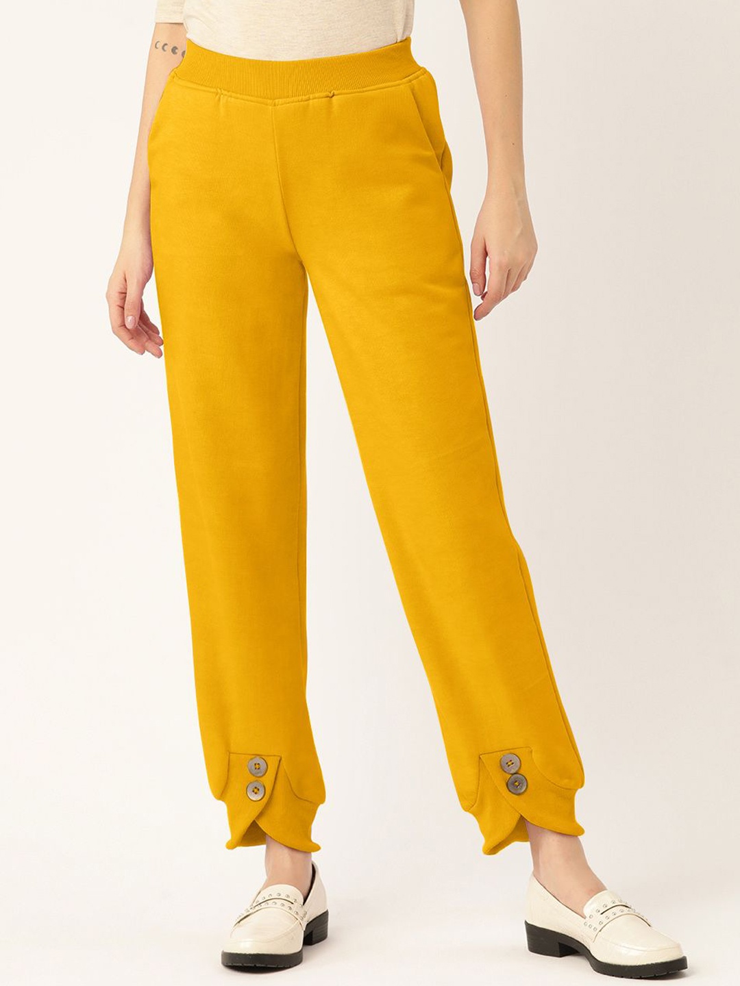 

BRINNS Women Relaxed Easy Wash Solid Mid-Rise Cotton Trousers, Mustard