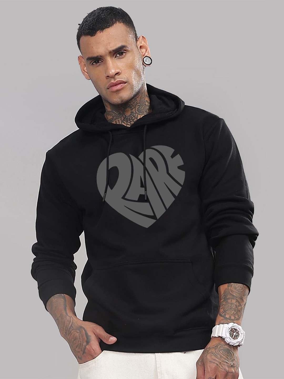 

ADRO Men Printed Long Sleeves Hooded Sweatshirt, Black