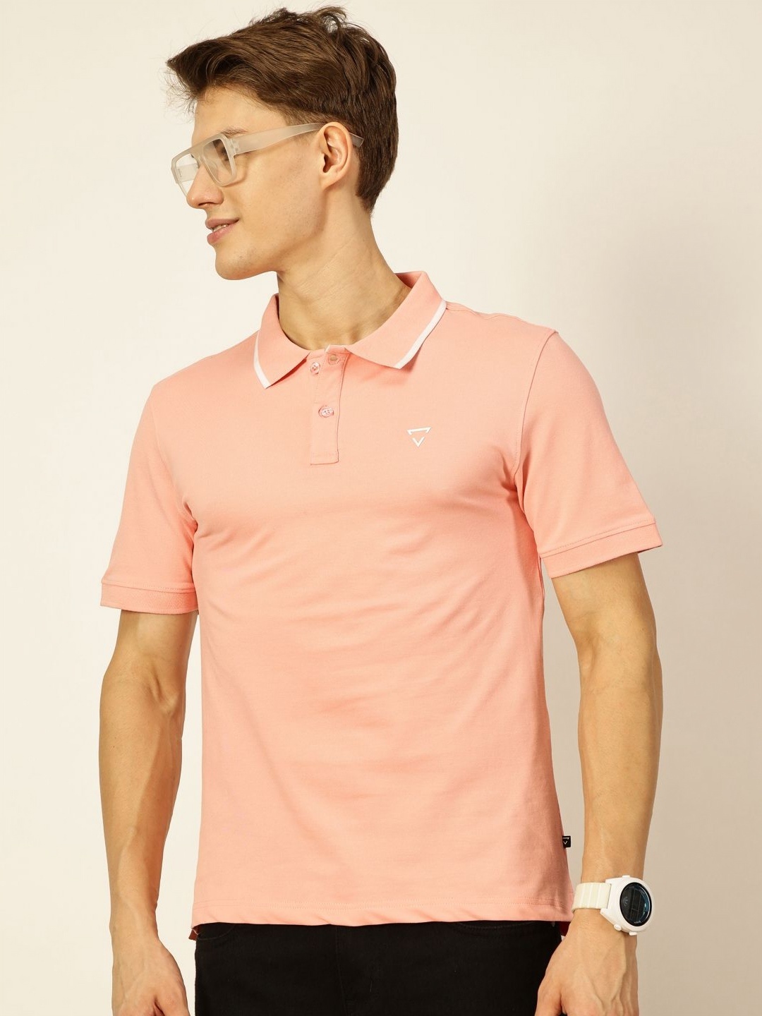 

Thomas Scott Men Solid Polo Collar T-shirt, Pink