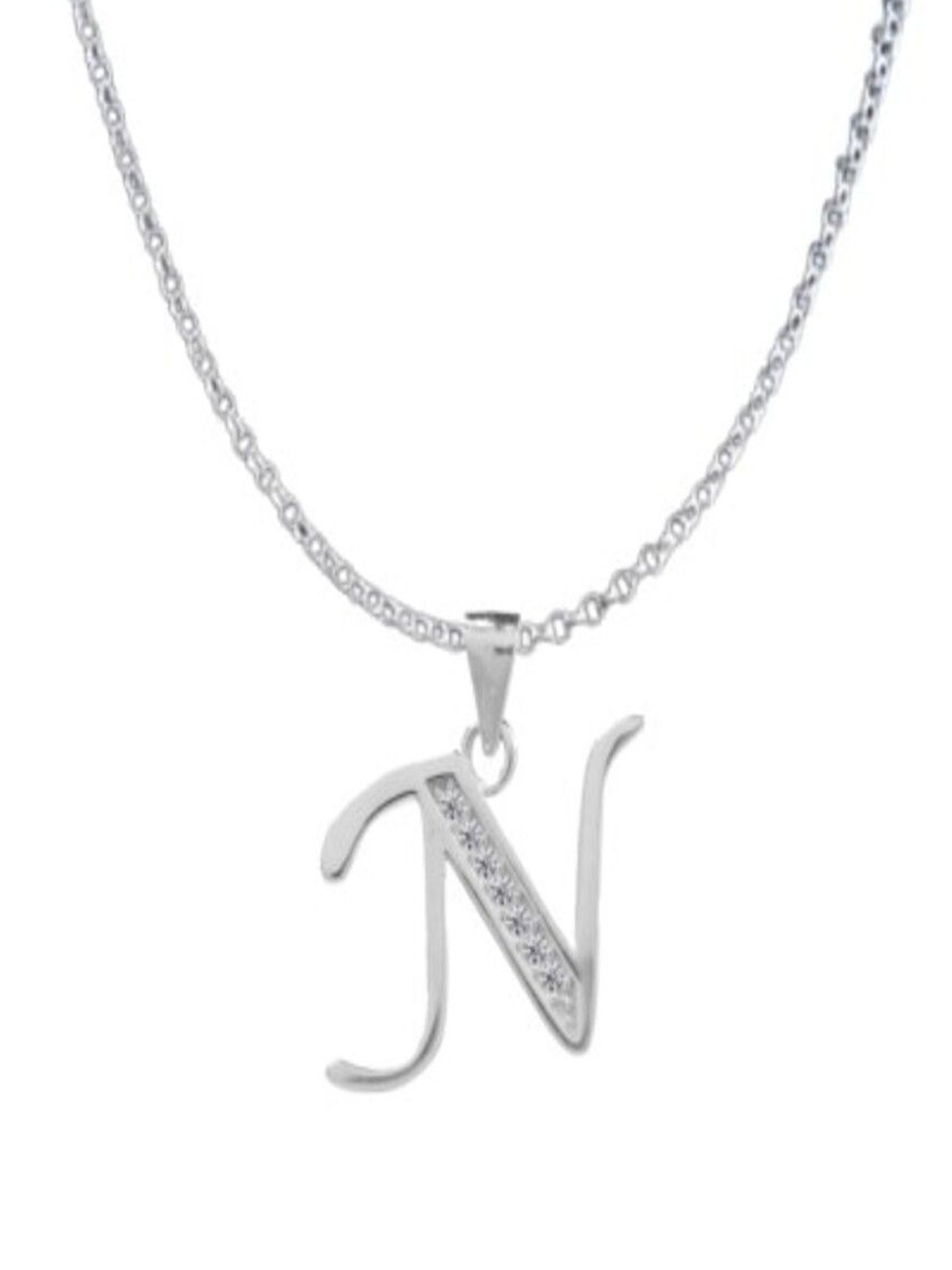 

Paavni 925 Sterling Silver Rhodium-Plated Cubic Zirconia Alphabet N Contemporary Pendant