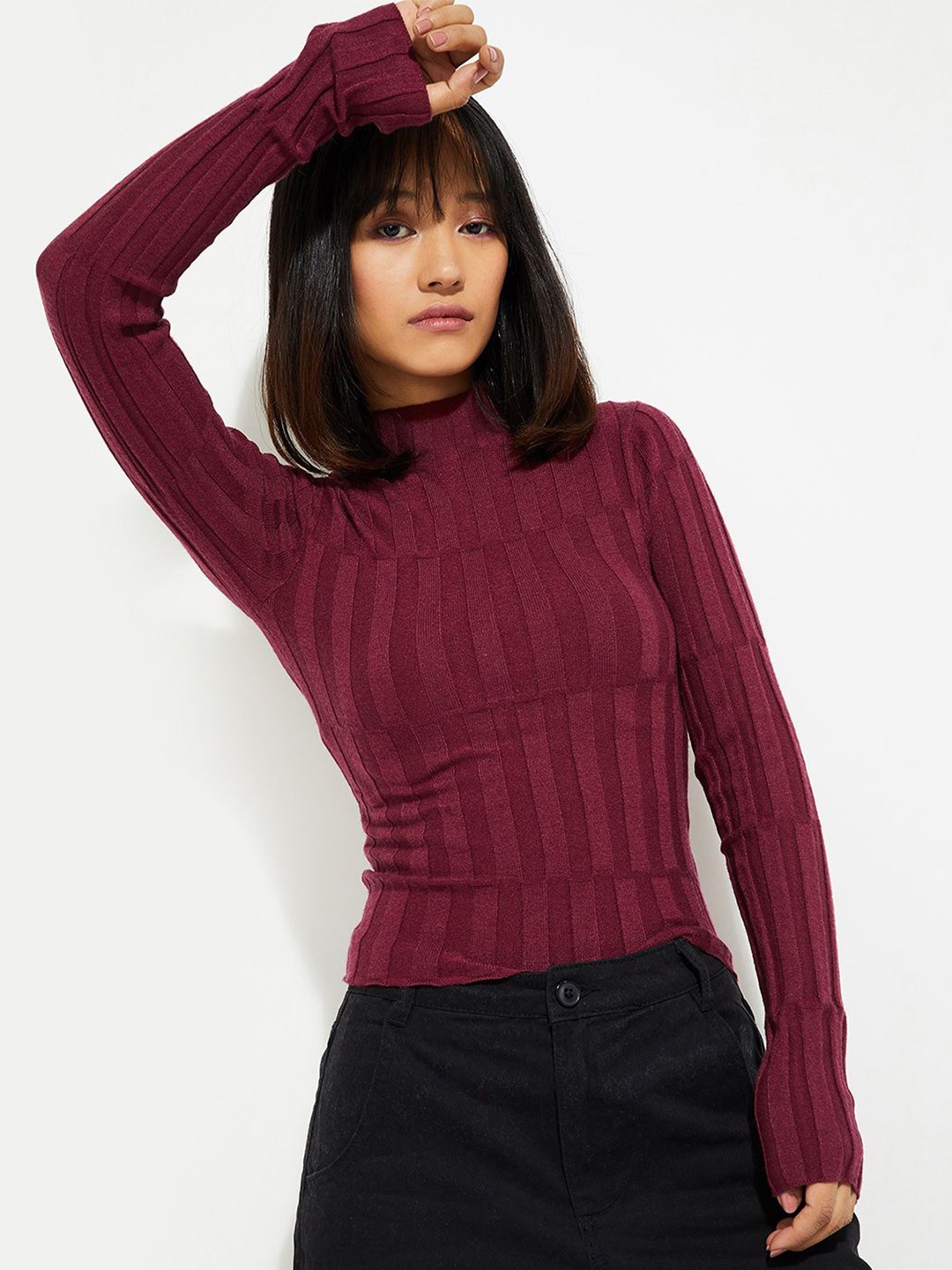 

Max ALAYA F x URB_N Women Textured Knit Top, Red