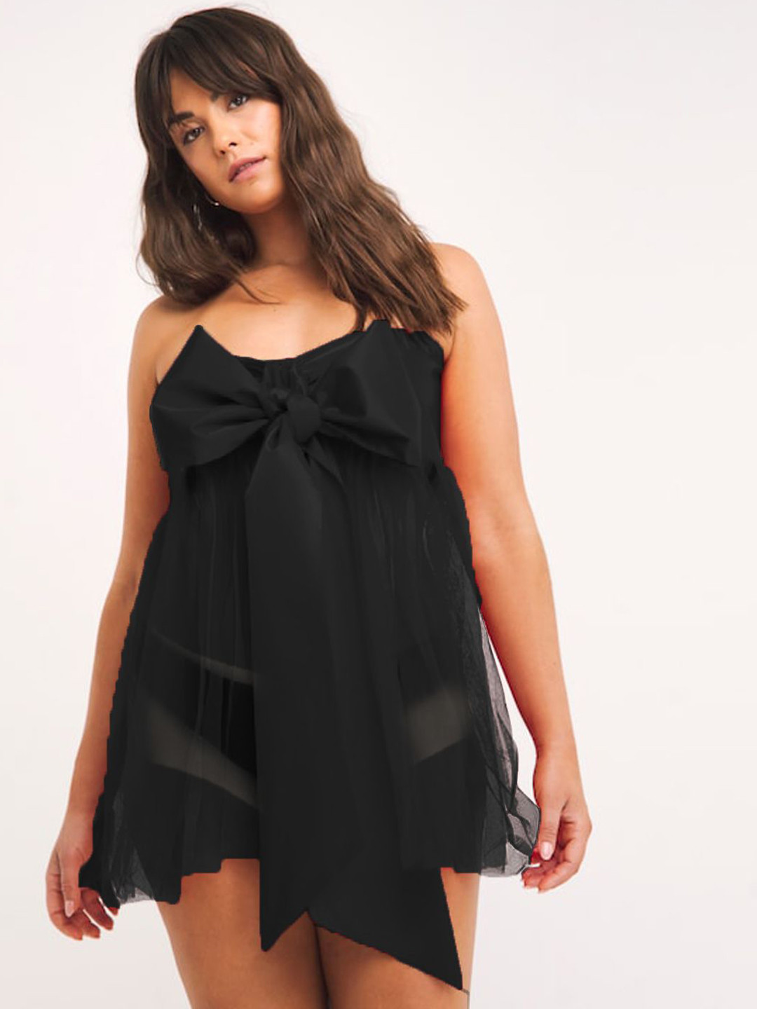

VAGHBHATT Strapless Net Bow Detailed Baby Doll, Black