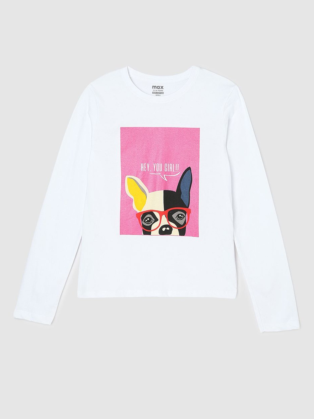 

max Girls Graphic Printed Round Neck Cotton T-shirt, White