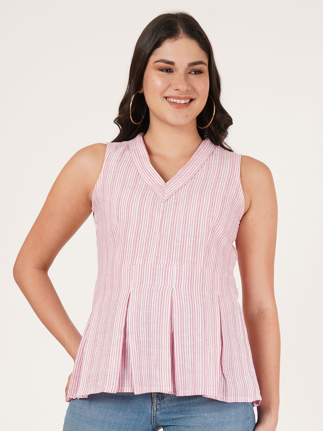 

Brownverse Women Embellished Mandarin Collar Cotton Top, Pink