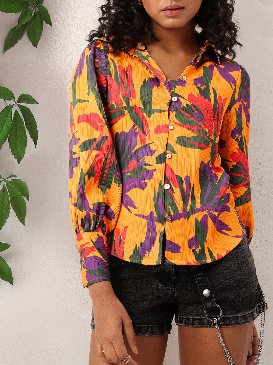 

DressBerry Statement Style Tropical Twist Shirt, Mustard