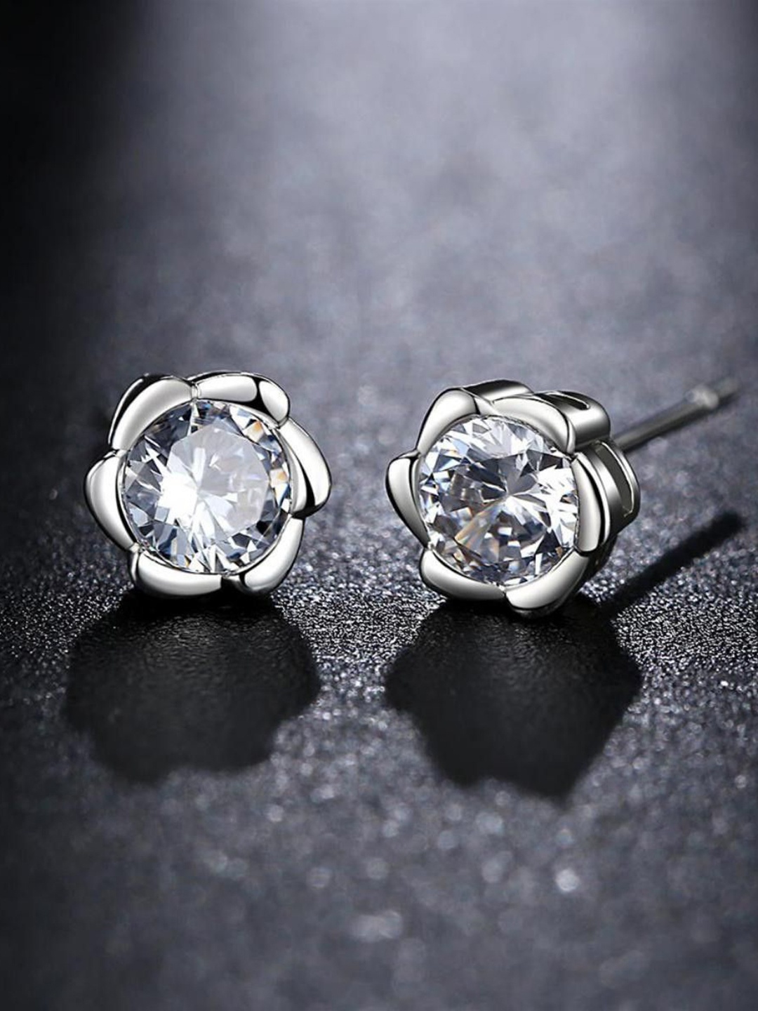 

MYKI Silver-Plated Contemporary Stainless Steel Cubic Zirconia Studs