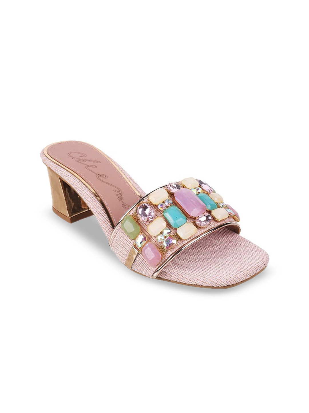 

Cheemo Women Embellished Block Heel Sandals, Rose gold