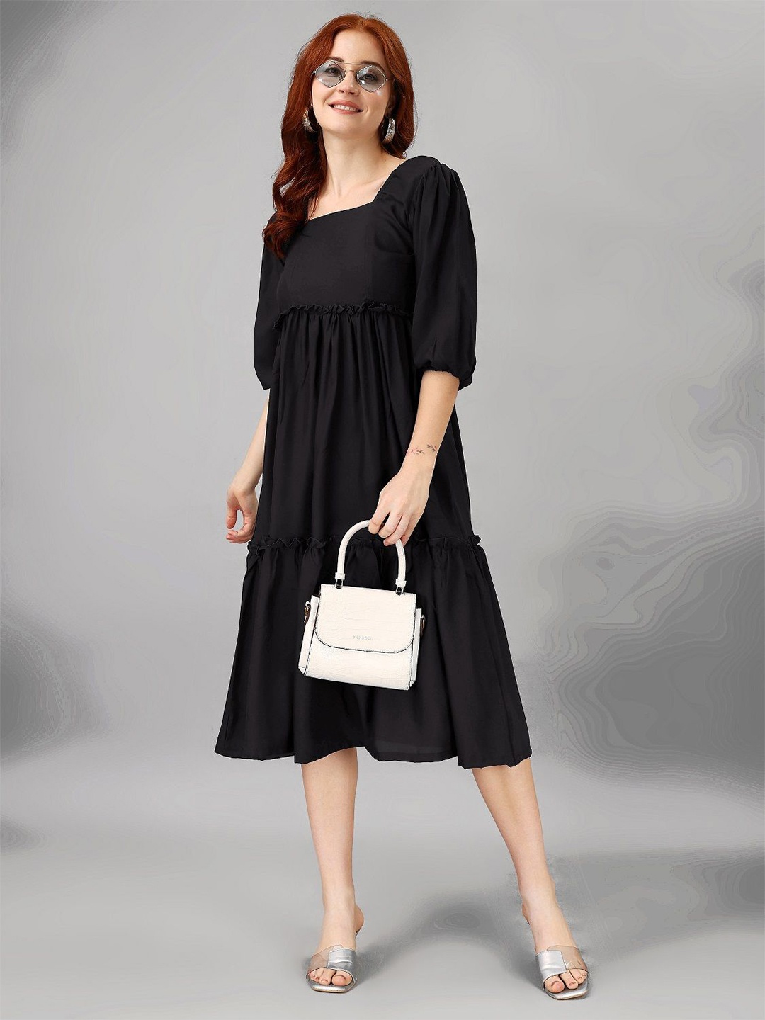 

Krunal Raiyani Women Fit & Flare Maxi Dress, Black