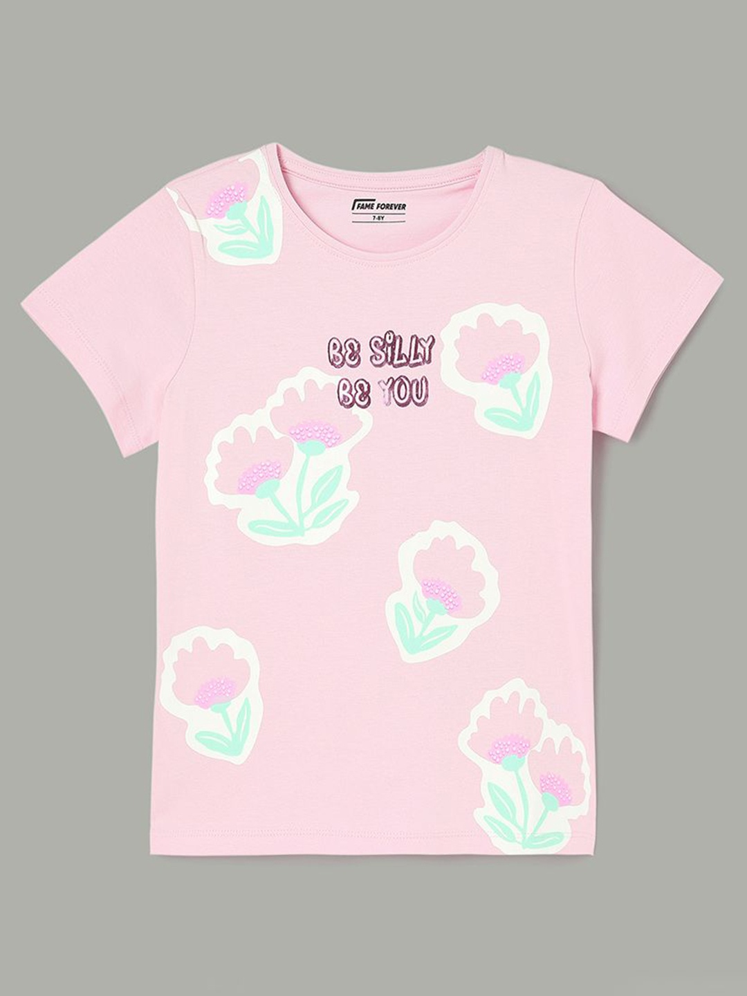 

Fame Forever by Lifestyle Girls Floral Printed Round Neck Cotton T-shirt, Pink