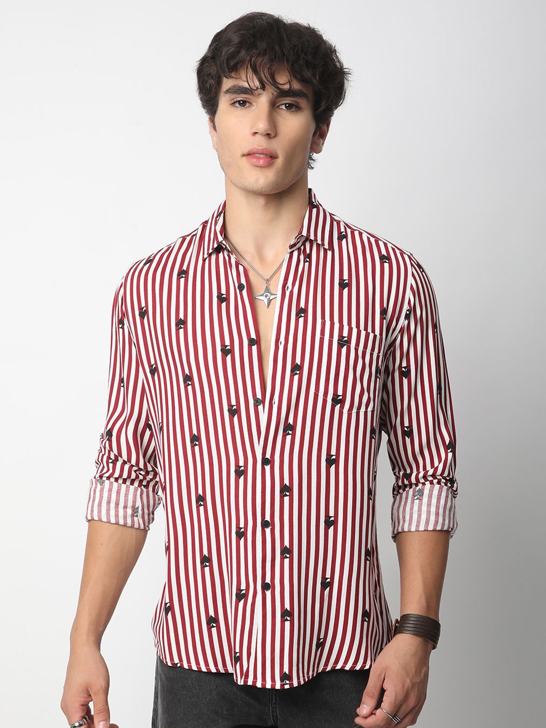 

VASTRADO Men Classic Slim Fit Multi Stripes Opaque Striped Casual Shirt, Red