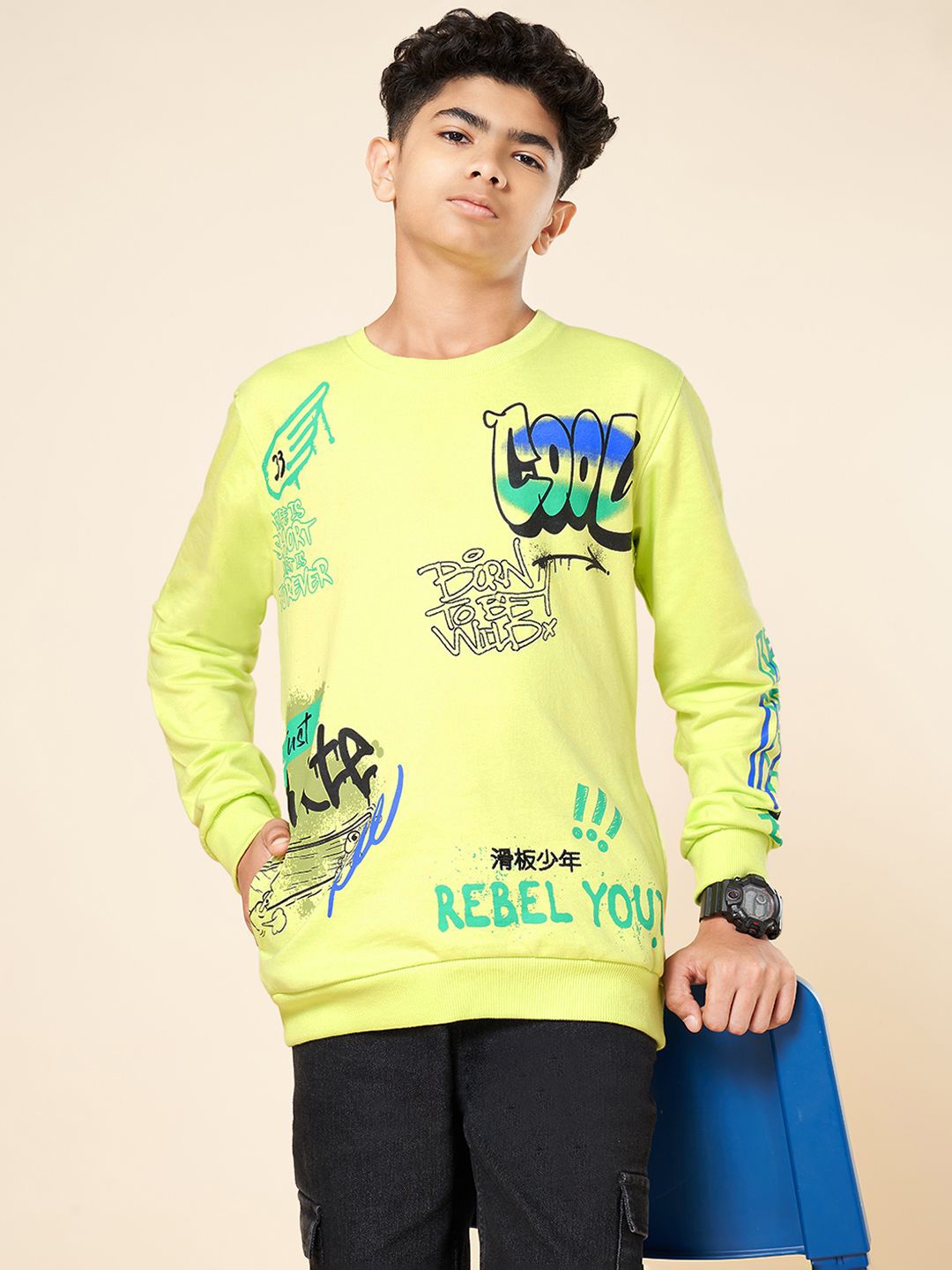 

Coolsters by Pantaloons Boys Graphic Printed Cotton Sweatshirt, Green