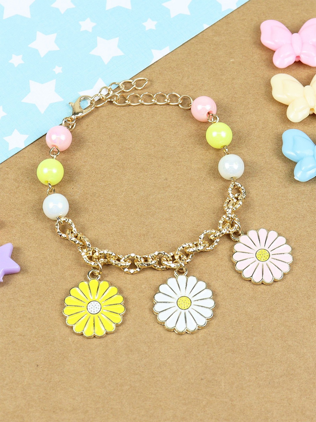 

Asthetika Kids Girls Beaded Floral Charm Bracelet, Gold