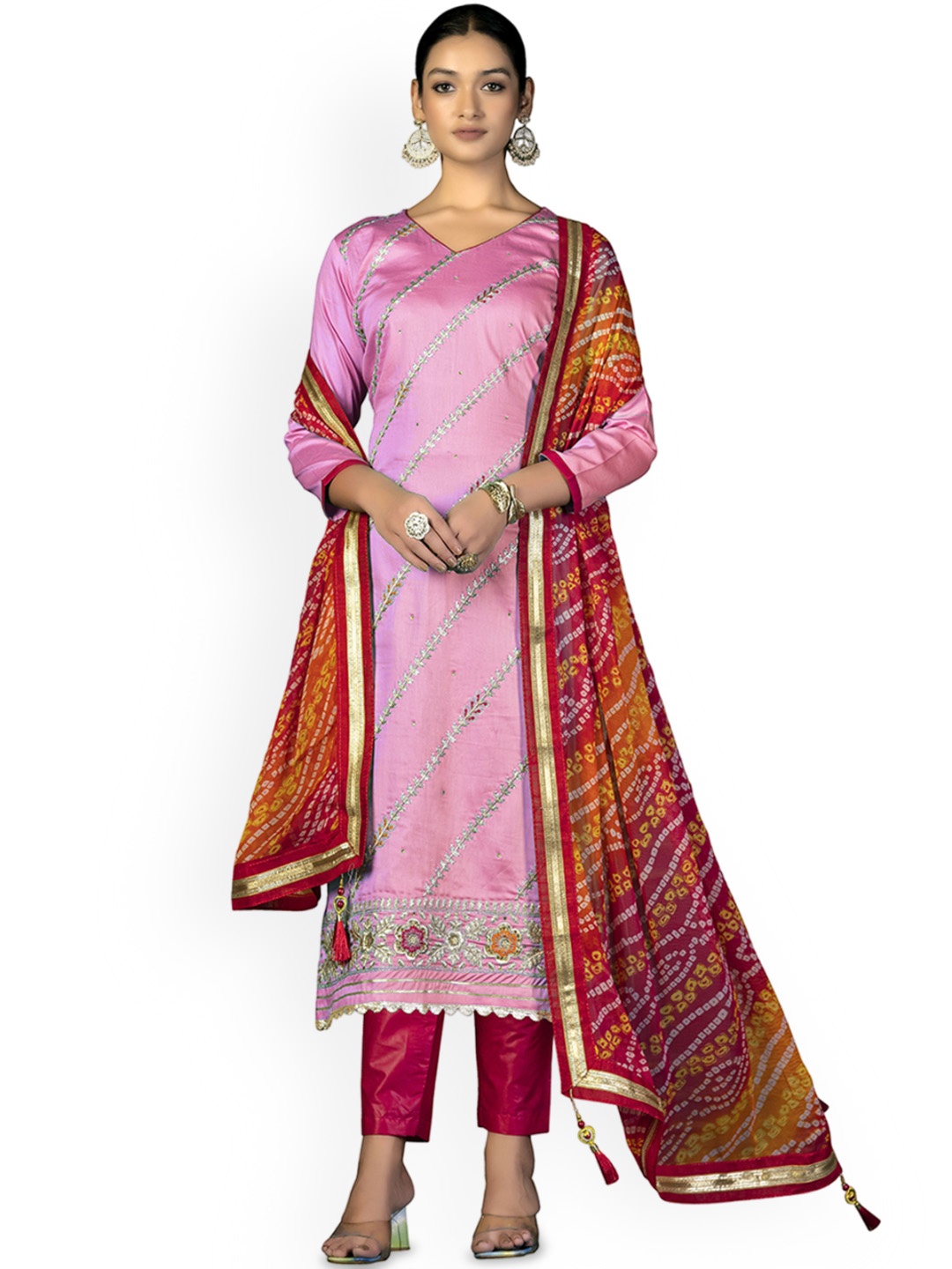 

Maroosh Ethnic Motifs Embroidered Unstitched Dress Material, Pink