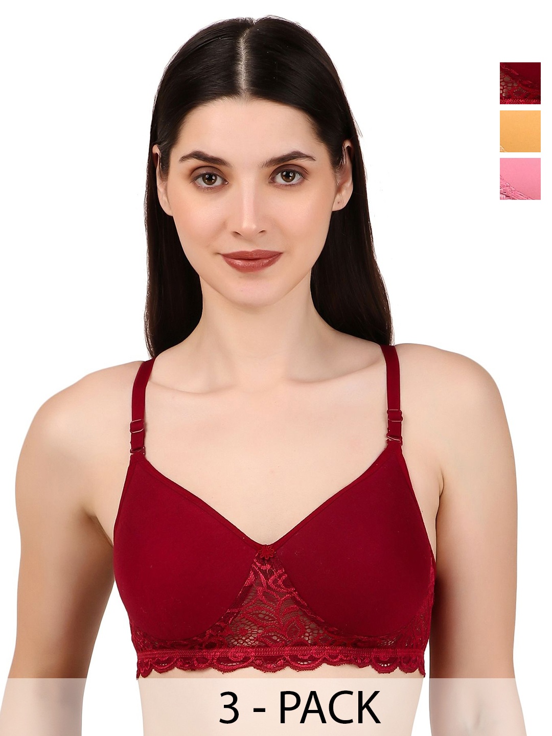 

Piylu Pack of 3 Full Coverage Lightly Padded Everyday Bra, Maroon