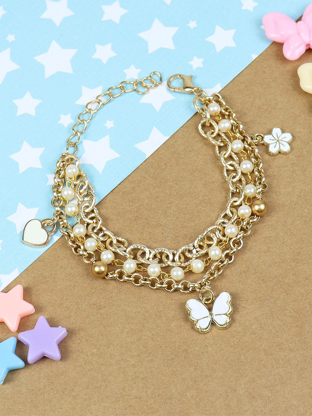 

Asthetika Kids Girls Beaded Butterfly Charm Bracelet, Gold