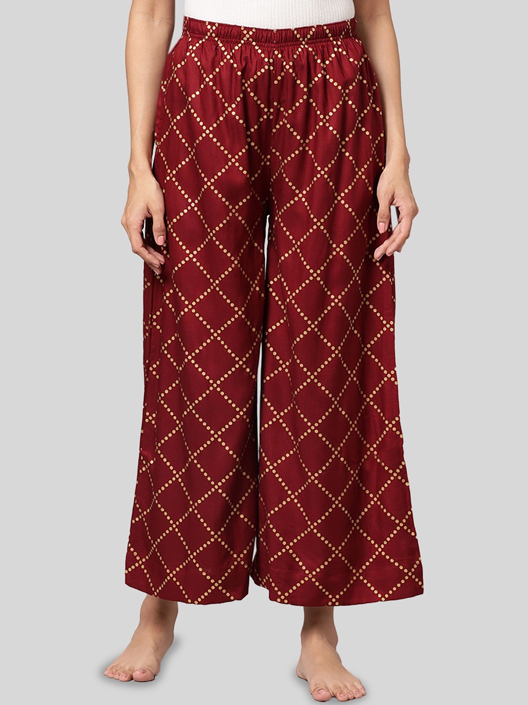 

Kryptic Women Geometric Printed Flat-Front Flared Lounge Pant, Maroon