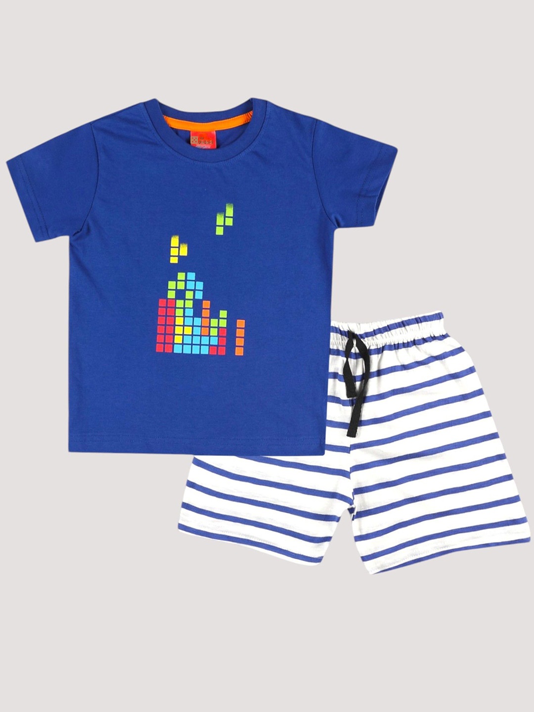 

The Pachisi Boys Graphic Printed Pure Cotton T-shirt with Shorts, Blue