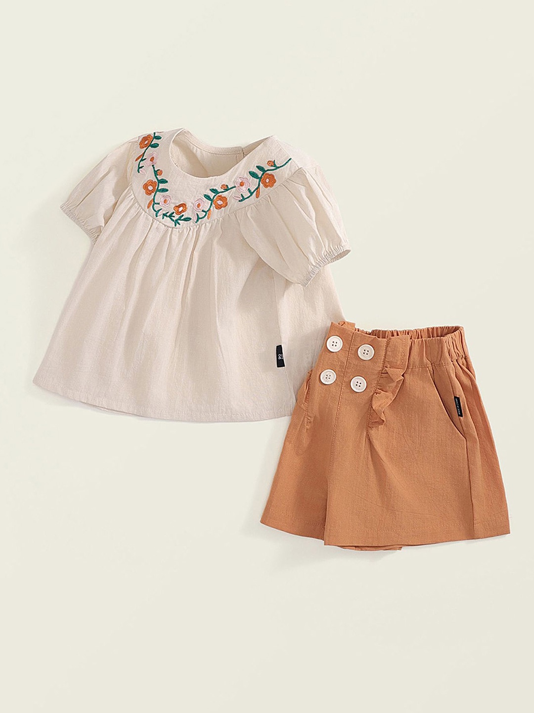 

LULU & SKY Girls Top with Skirt, Beige