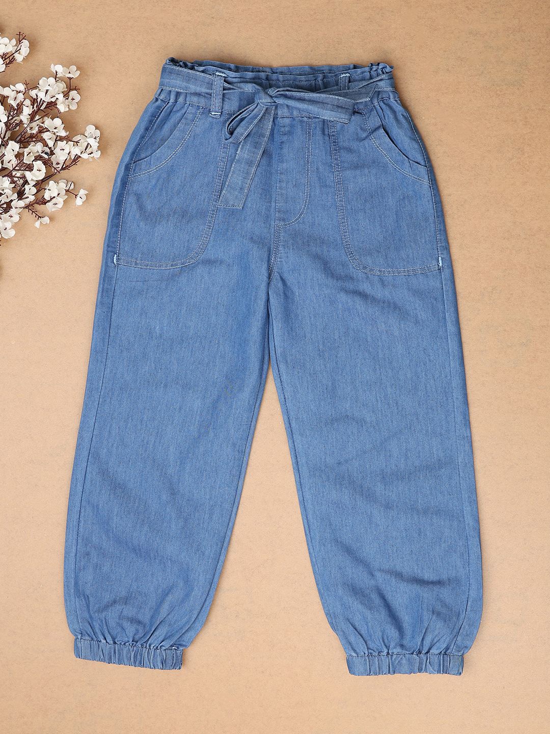 

V-Mart Girls Cotton Jogger Low Distress Jeans, Blue