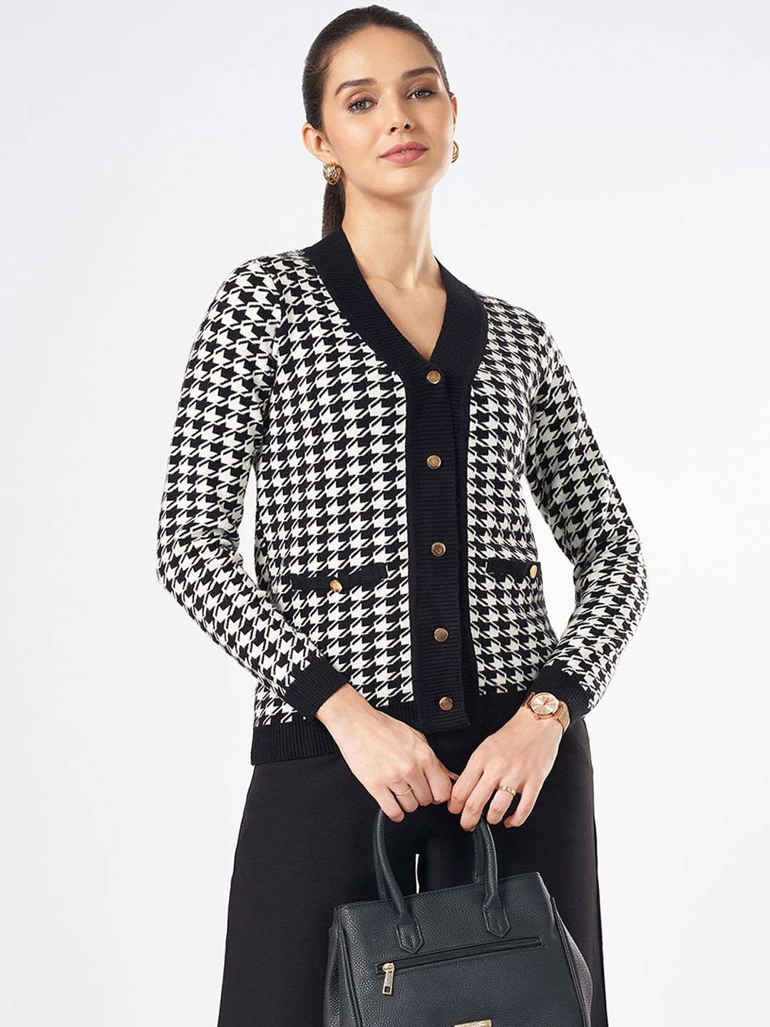 

Annabelle by Pantaloons Women Checked Cardigan, Black