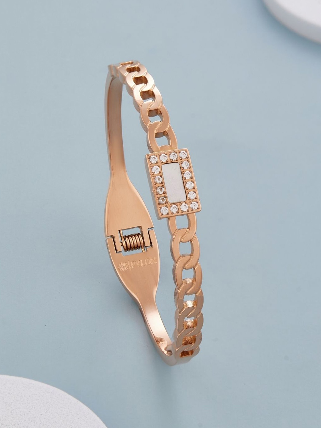 

PYLON Stainless Steel American Diamond Kada Bracelet, Rose gold