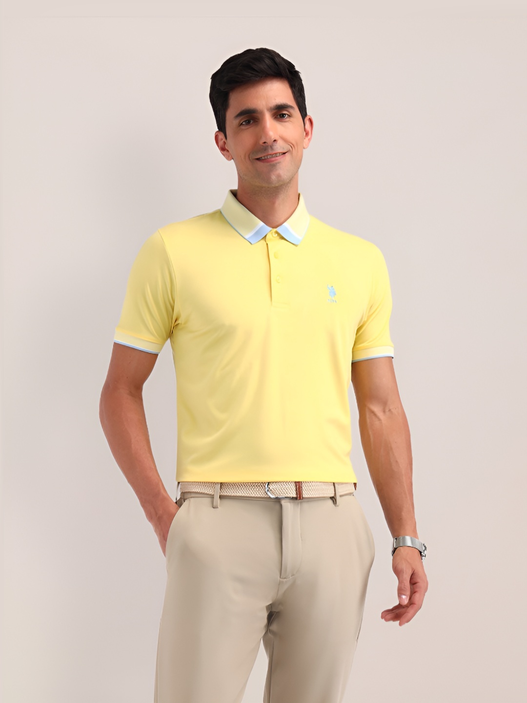 

U.S. Polo Assn. Men Solid Polo Collar Slim Fit T-shirt, Yellow