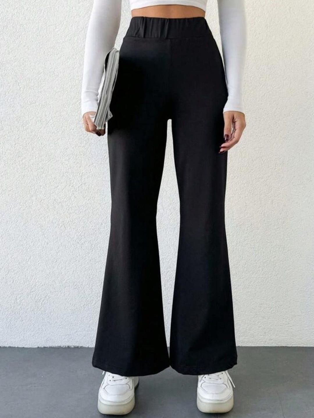 

BROADSTAR Women Smart Flared High-Rise Easy Wash Bootcut Trousers, Black