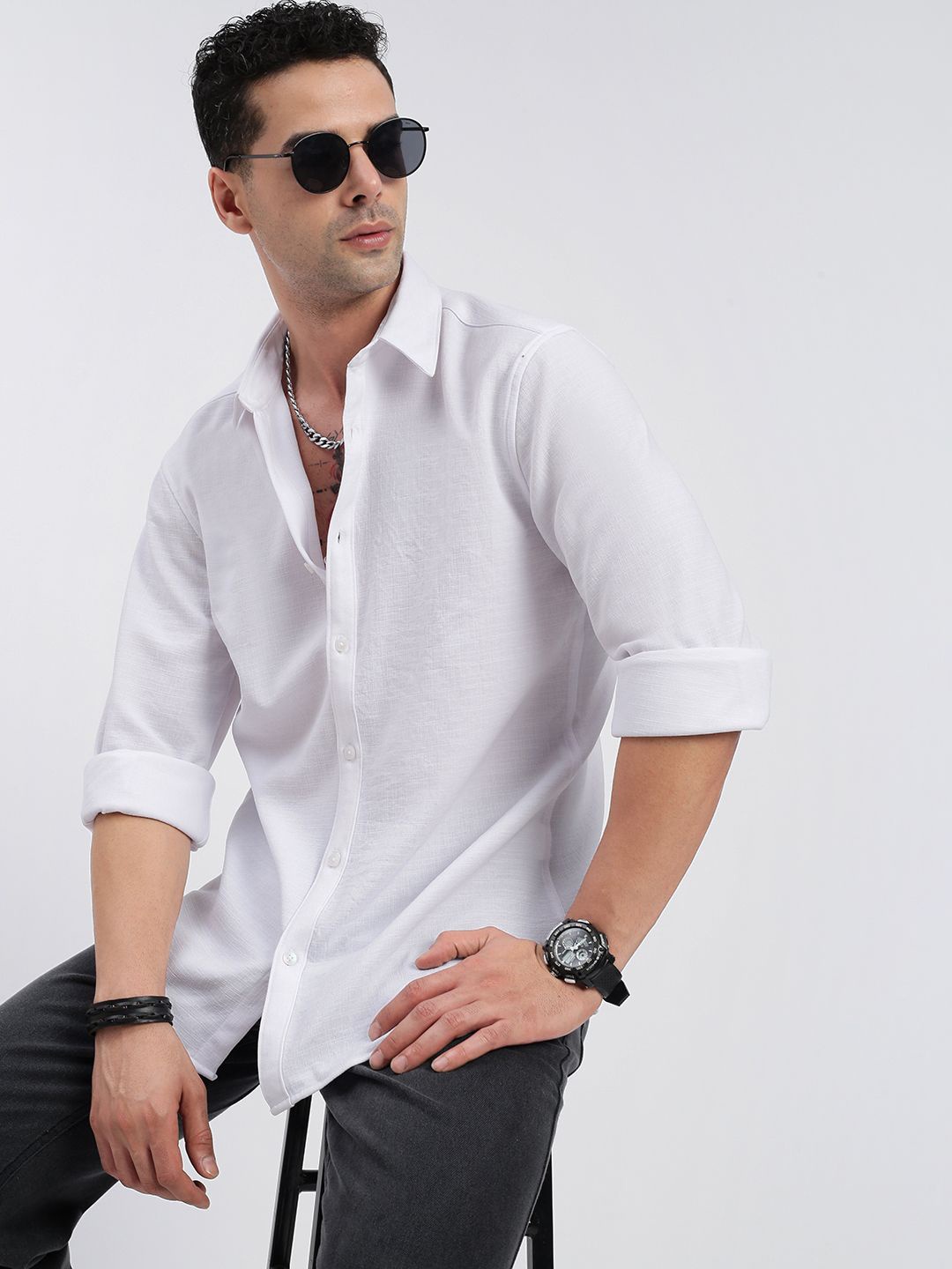 

SHOWOFF Men Standard Spread Collar Solid Cotton Casual Shirt, White