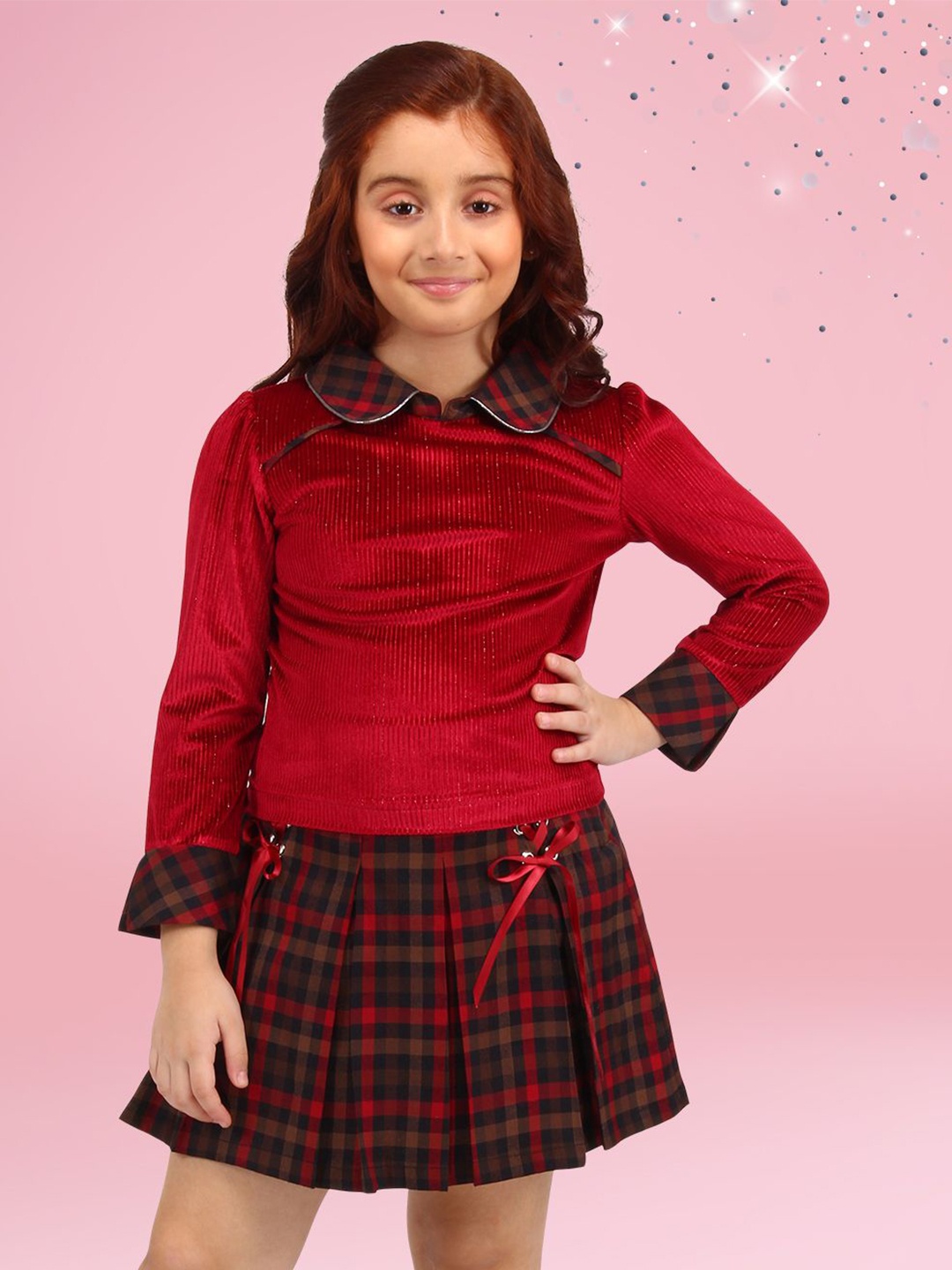 

CUTECUMBER Girls Top with Skirt Clothing Set, Maroon