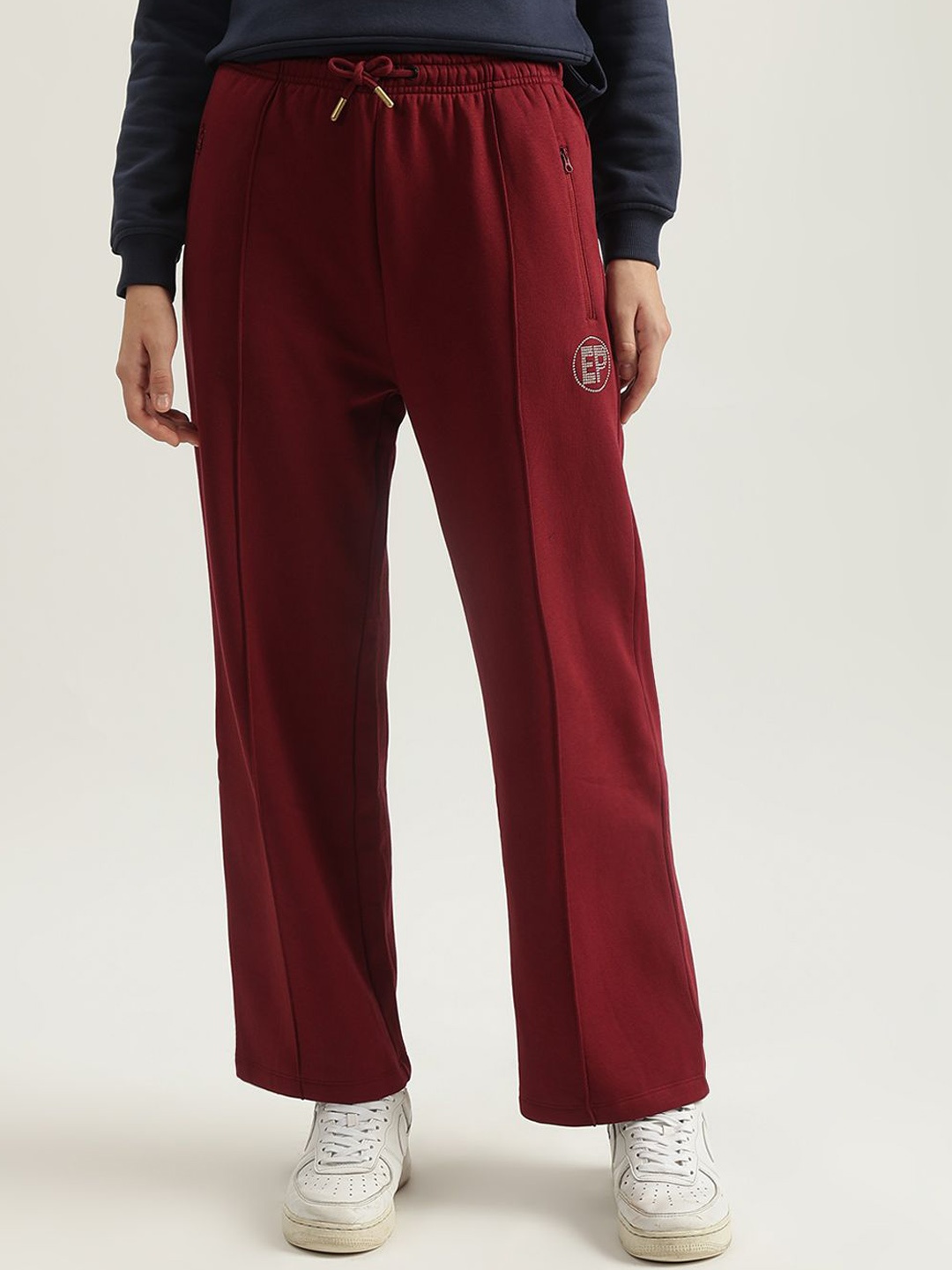 

ELLE Women Pure Cotton Mid rise Track Pants, Red
